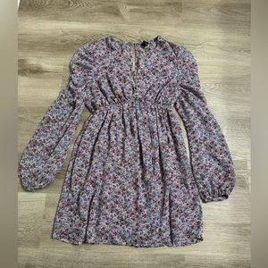 Wild Fable Women's Floral Print Long Sleeve Deep V-Neck Puff Sleeve Mini Dress